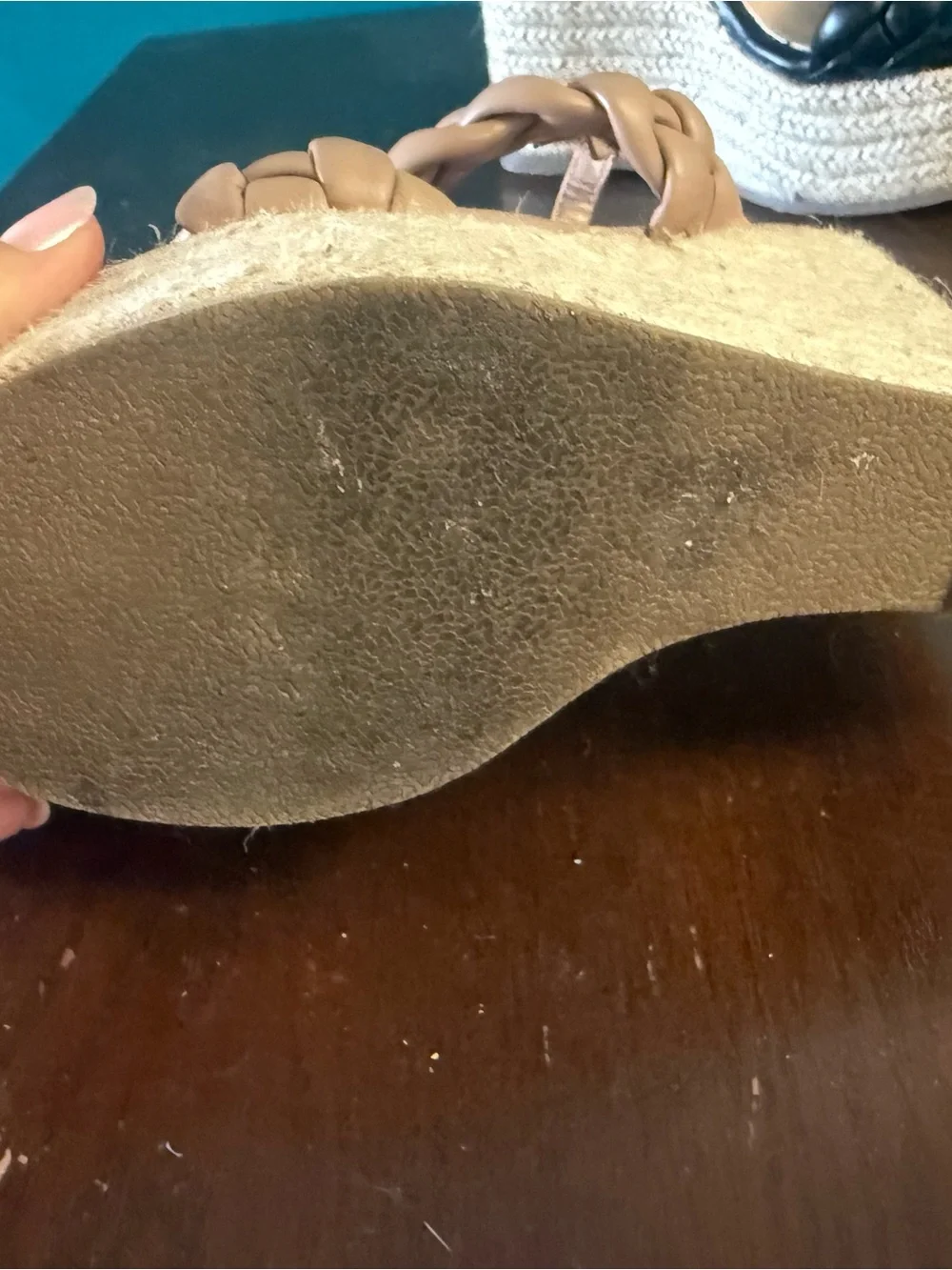 Woven Leather Espadrille Wedge - Tan size 6 *pls note imperfection